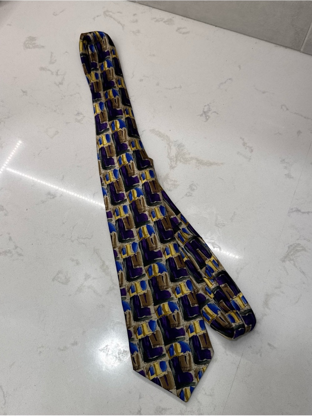 Jerry Garcia Men's Patterned Silk Tie in Blue, Purple, Tan Paris in the Rain